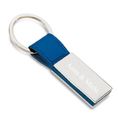 Porte clé bleu acier personnalisé